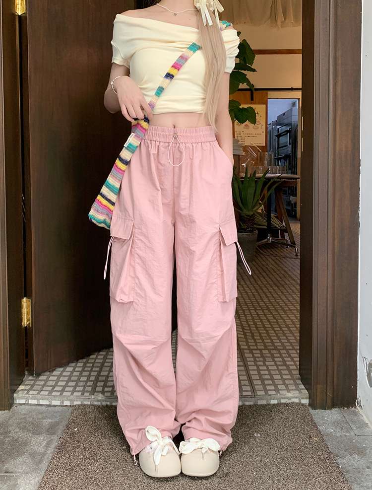 ピンクコーデ カーゴワイド ゆったり楽ちん ピンクパンツ