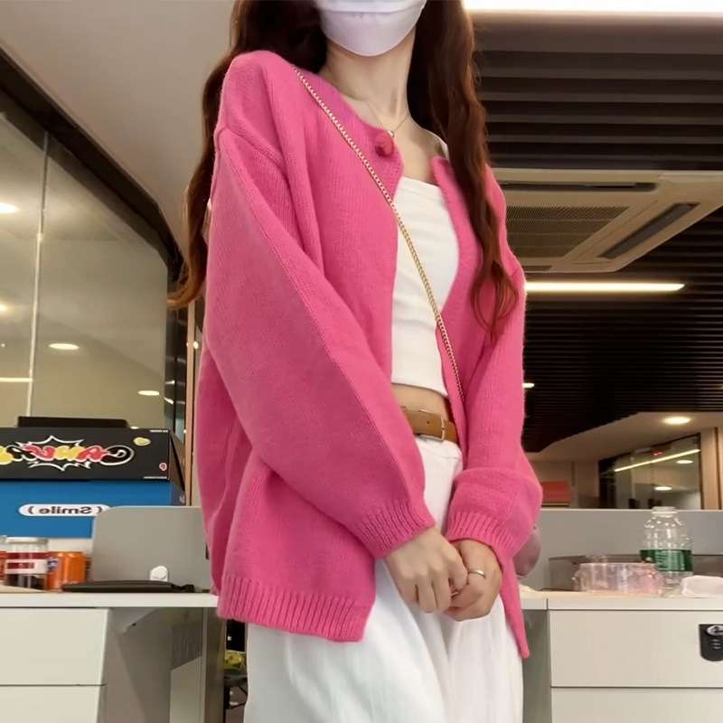 ピンクコーデ ふわもこオーバーサイズニットカーディガン