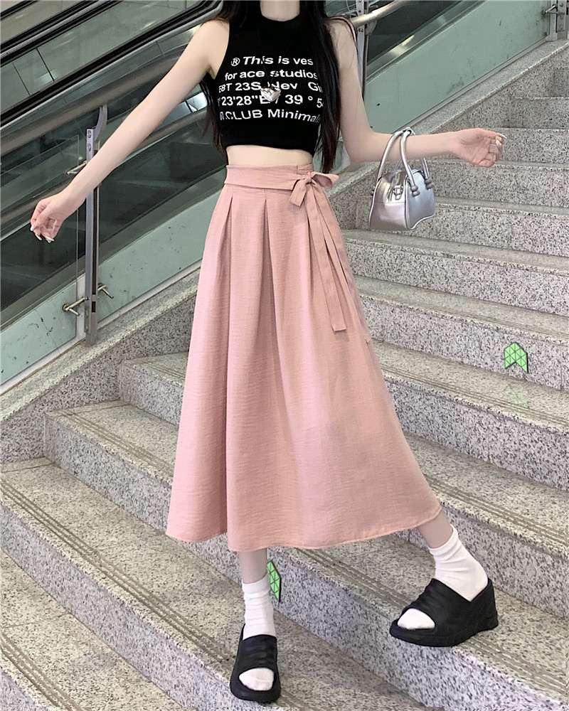 ピンクコーデ ふんわりプリーツ♥ロングピンクスカート