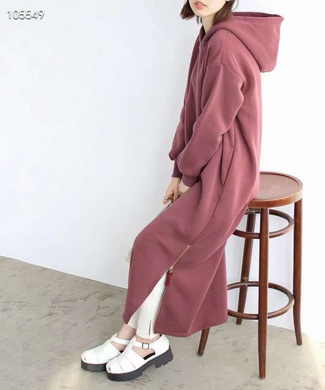 ピンクコーデ ゆったり ロングパーカー シンプル 着やせ 着心地バツグン 楽ちん 体型カバー デイリー カジュアル ピンクワンピース ピンクコーデ