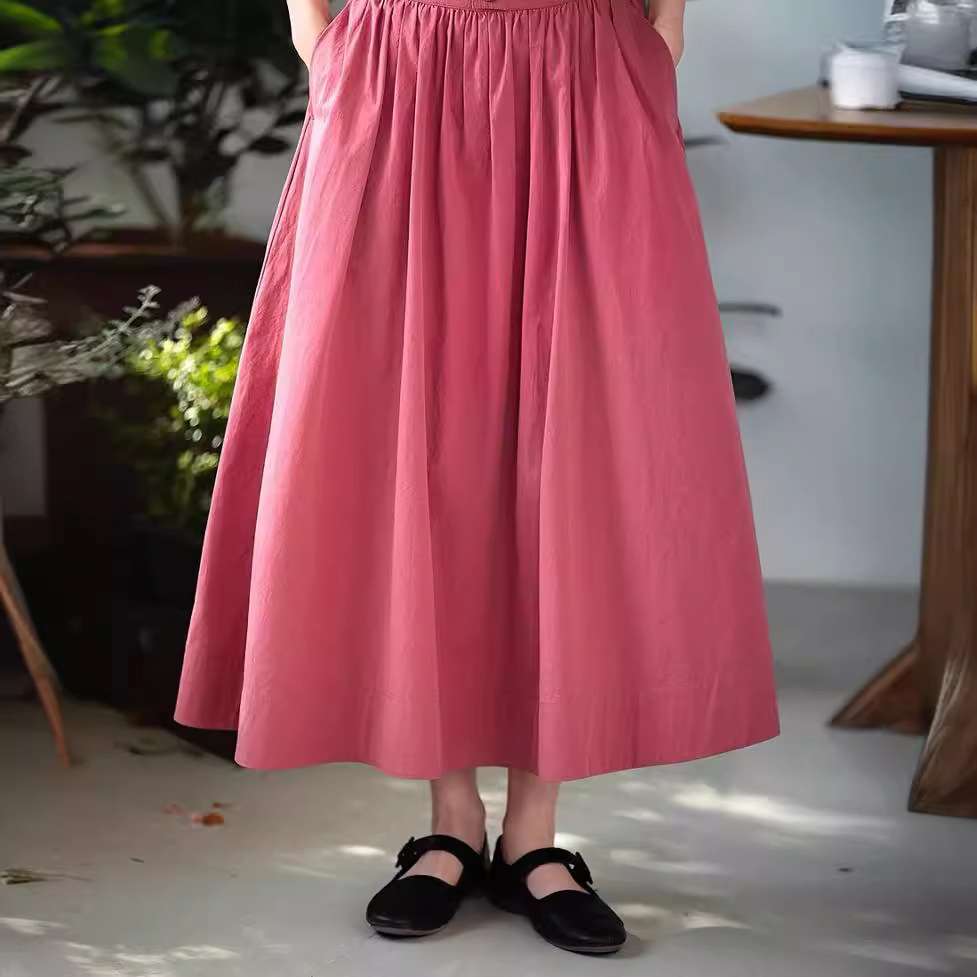 ピンクコーデ フレア ロング ピンクスカート ゆったりシルエット