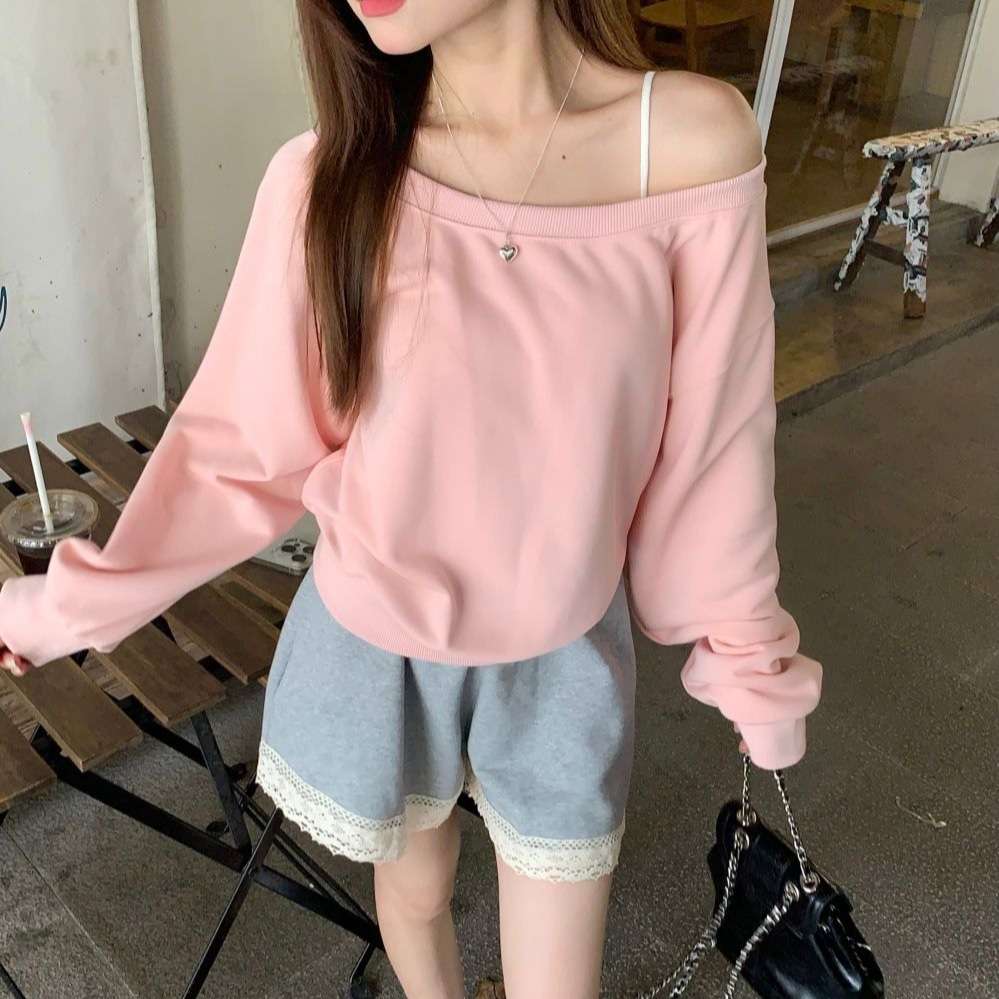 ピンクコーデ オフショルダーワイドスリーブニットピンクトップス