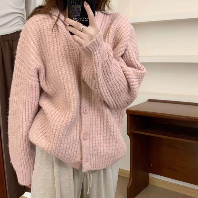 ピンクコーデ ふわもこ リブ編み ゆったり ローゲージニット パーカー 秋 冬 秋冬 レディース 着回し アウター 羽織り ピンクカーディガン ピンクコーデ