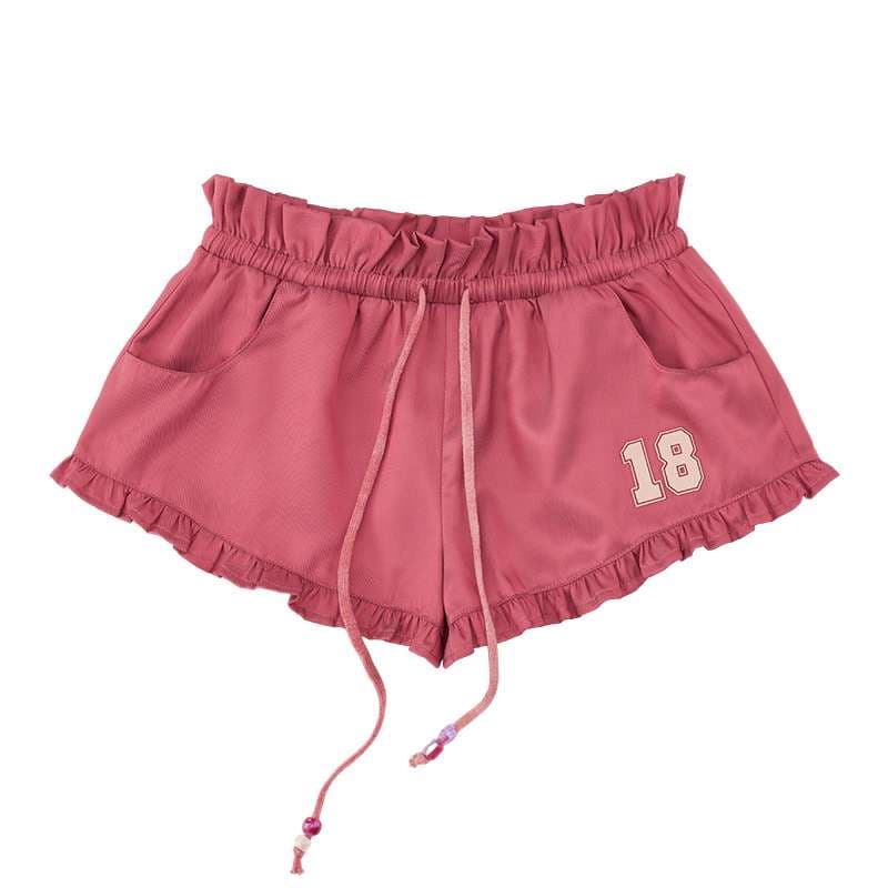 ピンクコーデ フリルスウェットハーフパンツ