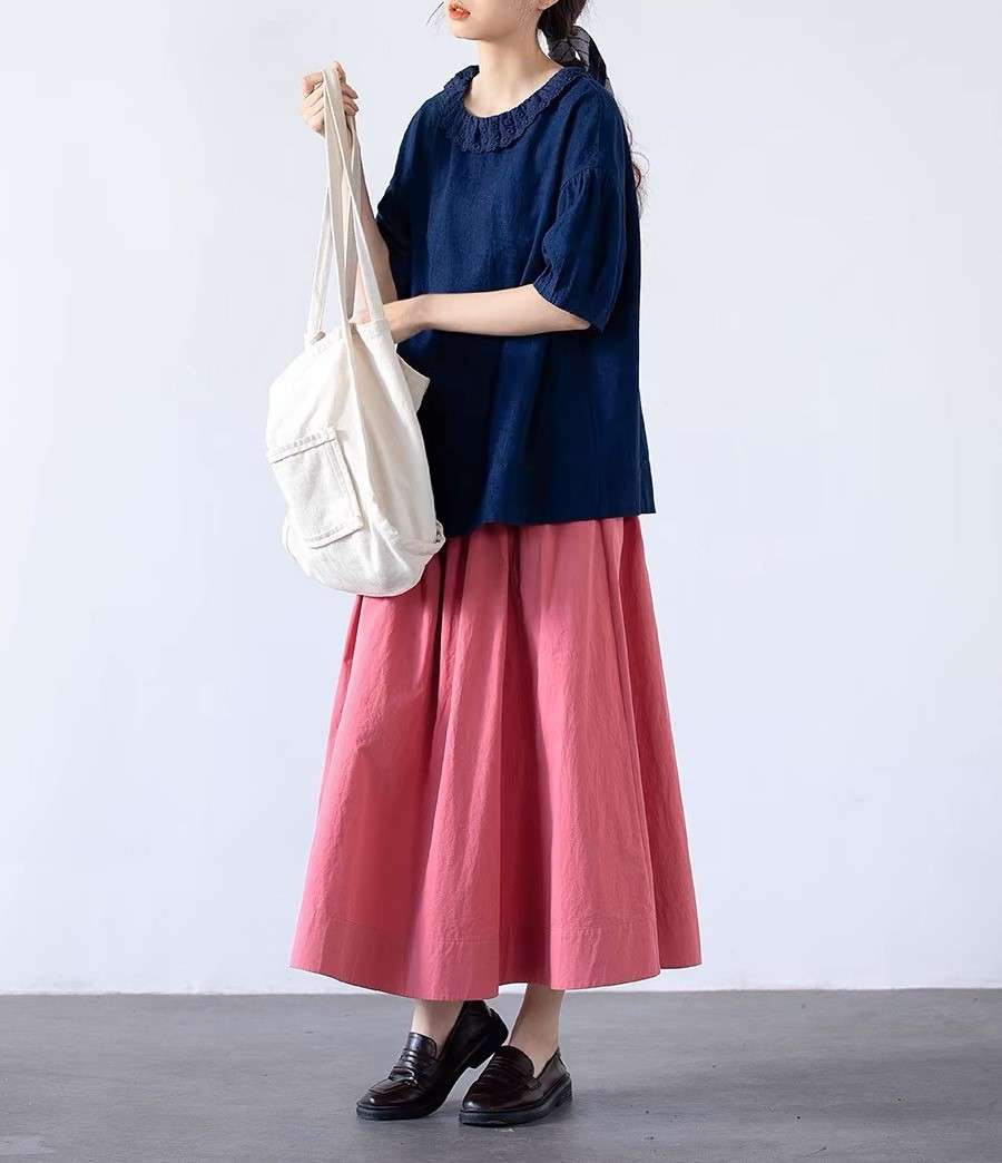 ピンクコーデ フレア ロング ピンクスカート ゆったりシルエット