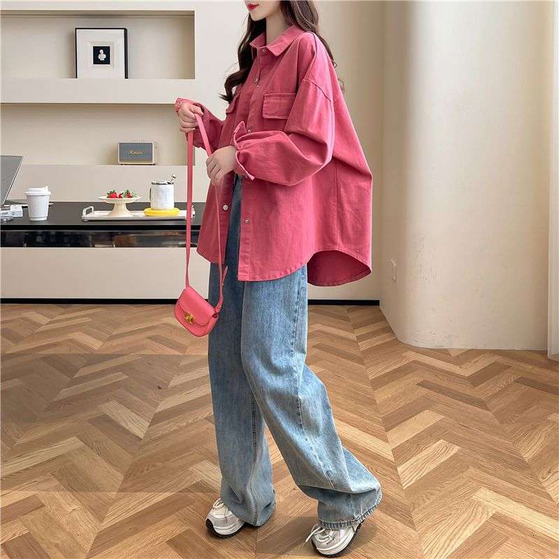 ピンクコーデ ゆったりシルエット オーバーサイズ 大きめ ピンク 大人 おしゃれ カジュアル ボタンダウン シャツ
