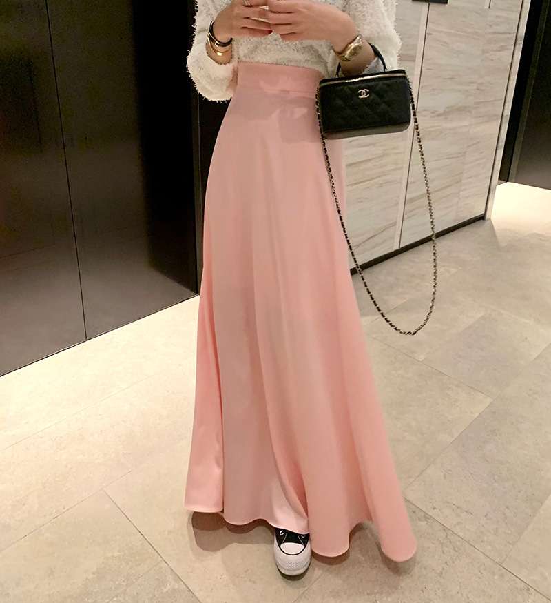 ピンクコーデ ふんわり エレガント 優雅 カジュアル フォーマル マキシ丈 フレア スカート