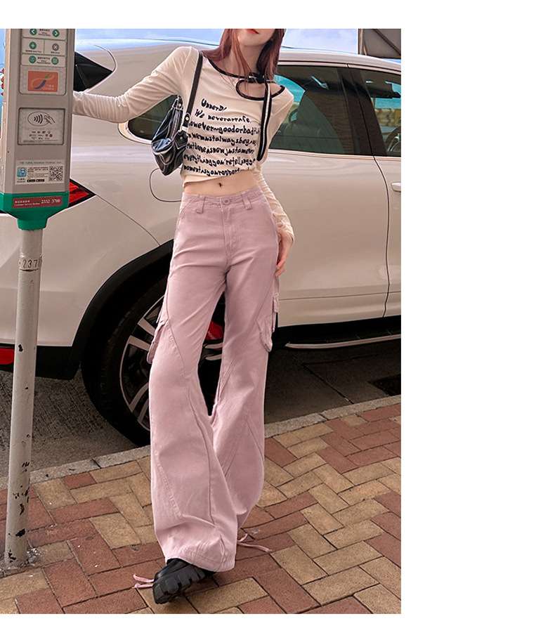 ピンクコーデ ゆったりストレート ピンクパンツ カジュアル きれいめ 楽ちん ワイドシルエット ダンスパンツ ヒップホップ カーゴパンツ