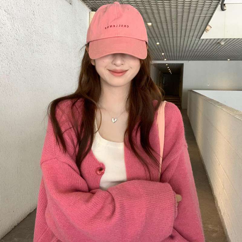 ピンクコーデ オーバーサイズで抜け感プラス♥ふんわりニットピンクカーディガン