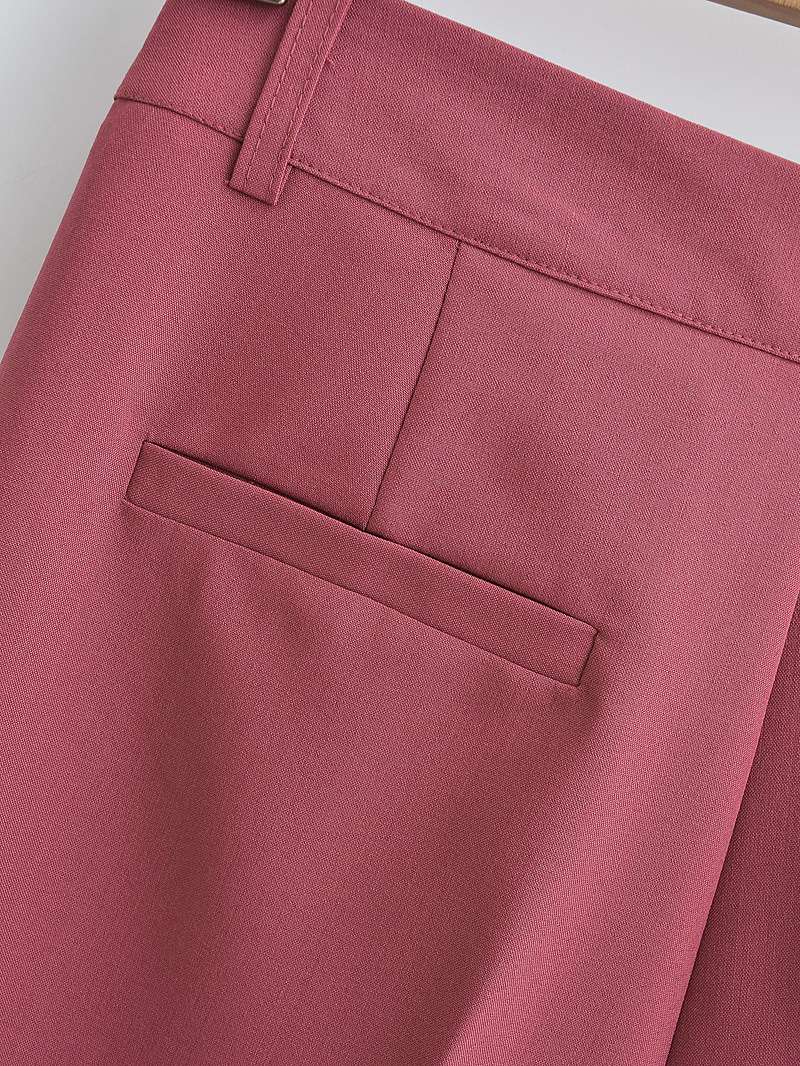 ピンクコーデ ハイウエスト ストレート 上品 スタイルアップ スラックス ボルドーピンクパンツ