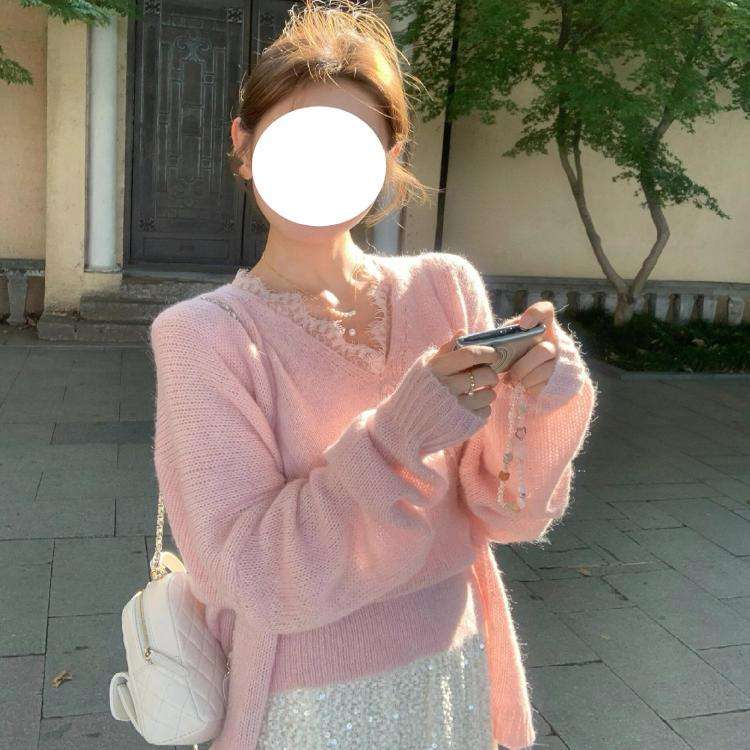 ピンクコーデ ふんわりモヘアタッチカーディガン