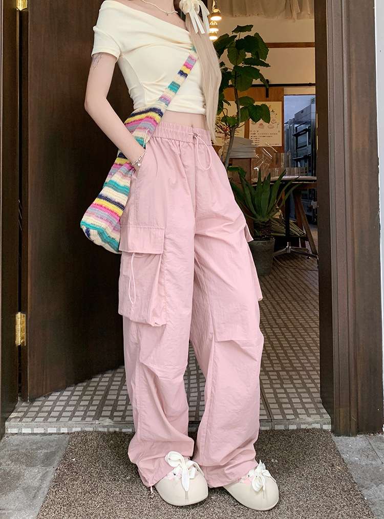 ピンクコーデ カーゴワイド ゆったり楽ちん ピンクパンツ