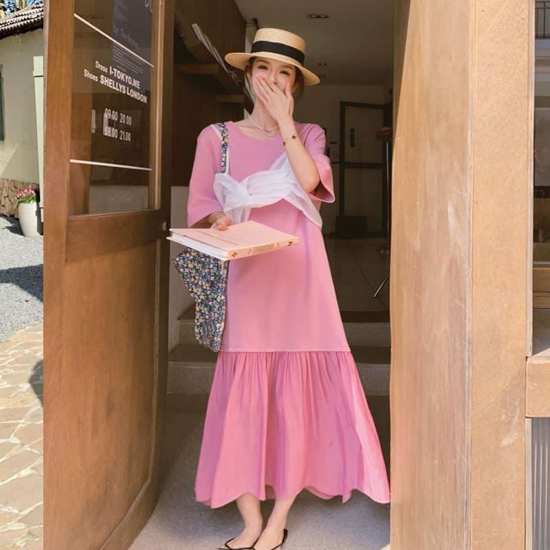 ピンクコーデ ゆるふわティアードマキシワンピース