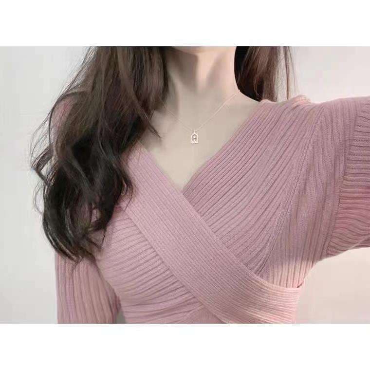 ピンクコーデ リブニット 長袖 華やか 女性らしい Vネック スタイルアップ シンプル タイト ピンクワンピース ピンクコーデ
