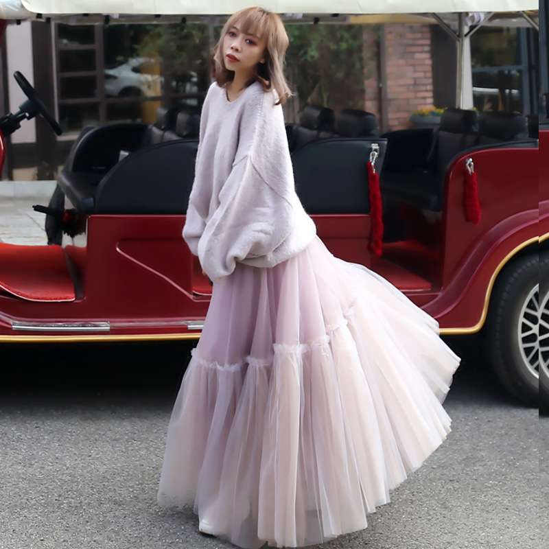 ピンクコーデ ふんわりチュールロングピンクスカート