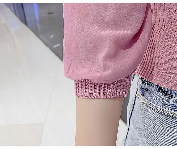 ピンクコーデ ふんわり袖リブニットピンクプルオーバー