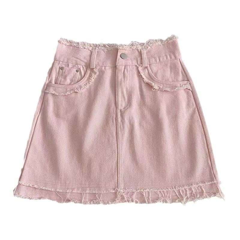 ピンクコーデ フリンジデニムがかわいい♥ミニピンクスカート