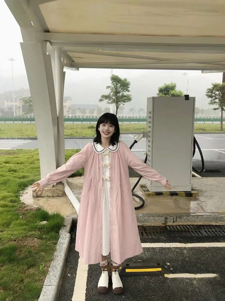 ピンクコーデ ふんわりガーリーな長袖ロングワンピース
