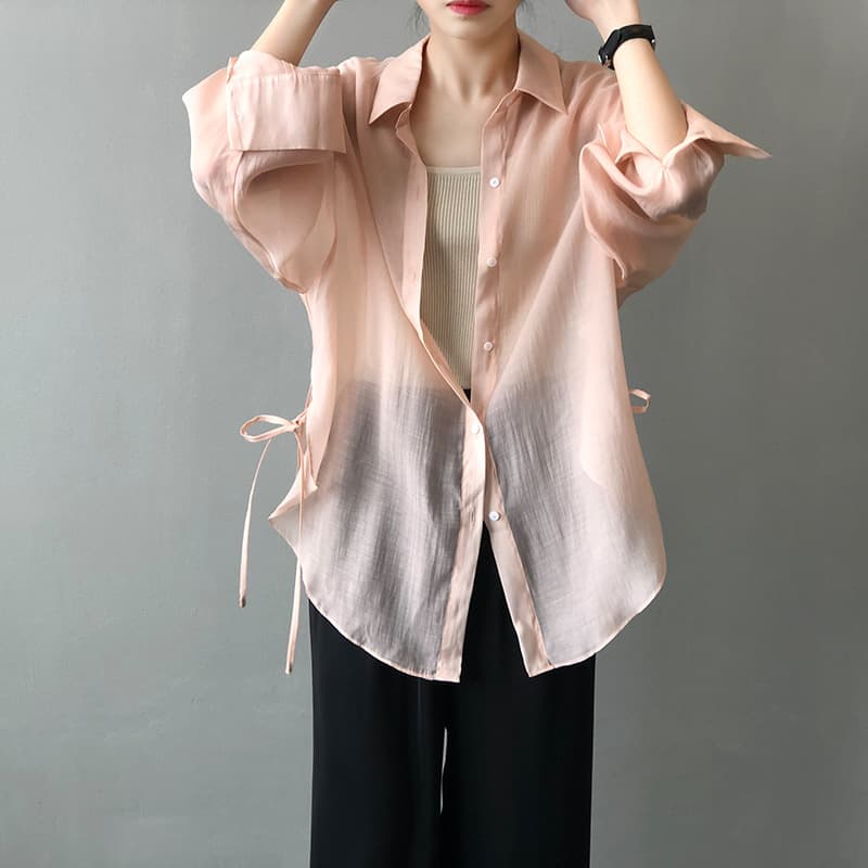 ピンクコーデ  エレガント 優美 シアーシルエット 春夏 ピンクブラウス
