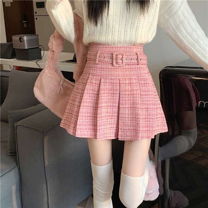 ピンクコーデ クラシックプリーツミニスカート