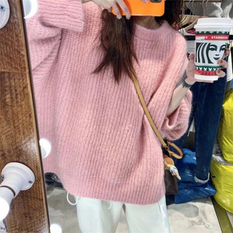 ピンクコーデ ふわもこオーバーサイズニットセーター