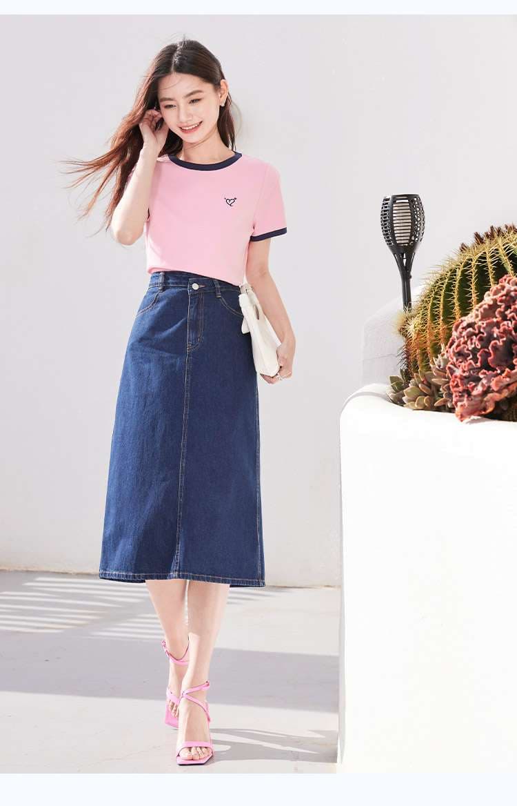 ピンクコーデ さわやかリンガーTシャツ