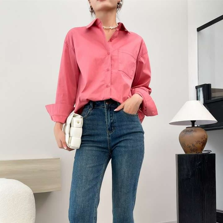 ピンクコーデ ゆったりシルエット オーバーサイズ きれいめ 華やか 着心地 おしゃれ 長め ピンクシャツ