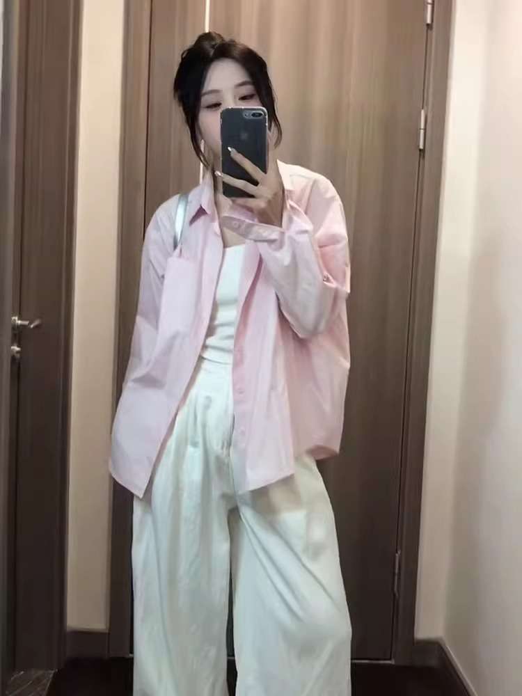 ピンクコーデ オーバーサイズ シアーシャツ