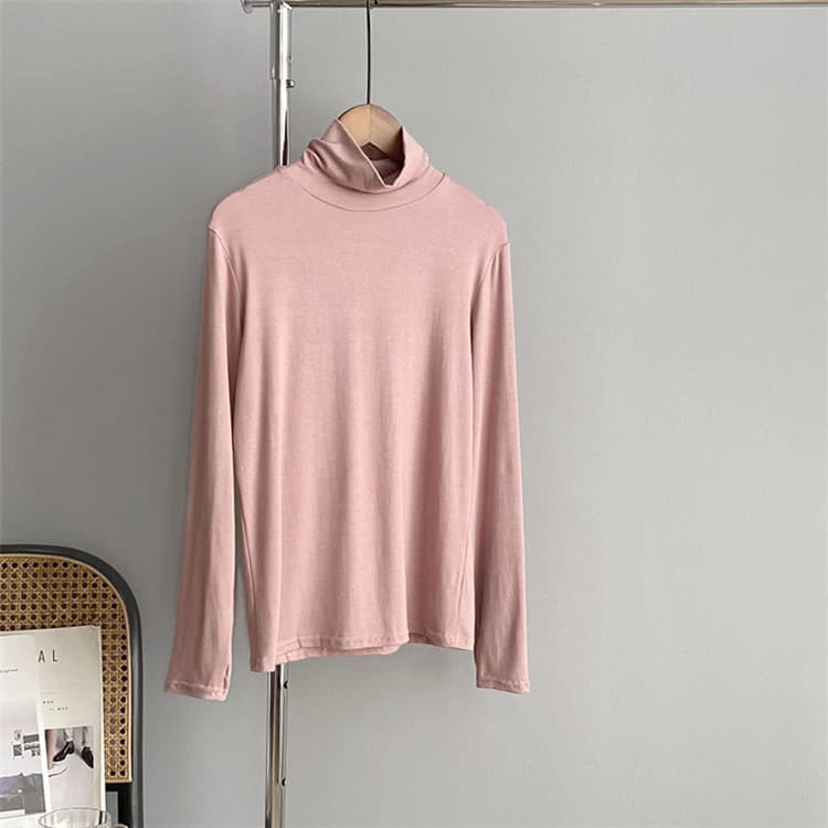ピンクコーデ 秋冬シンプルタートルネック長袖ニット