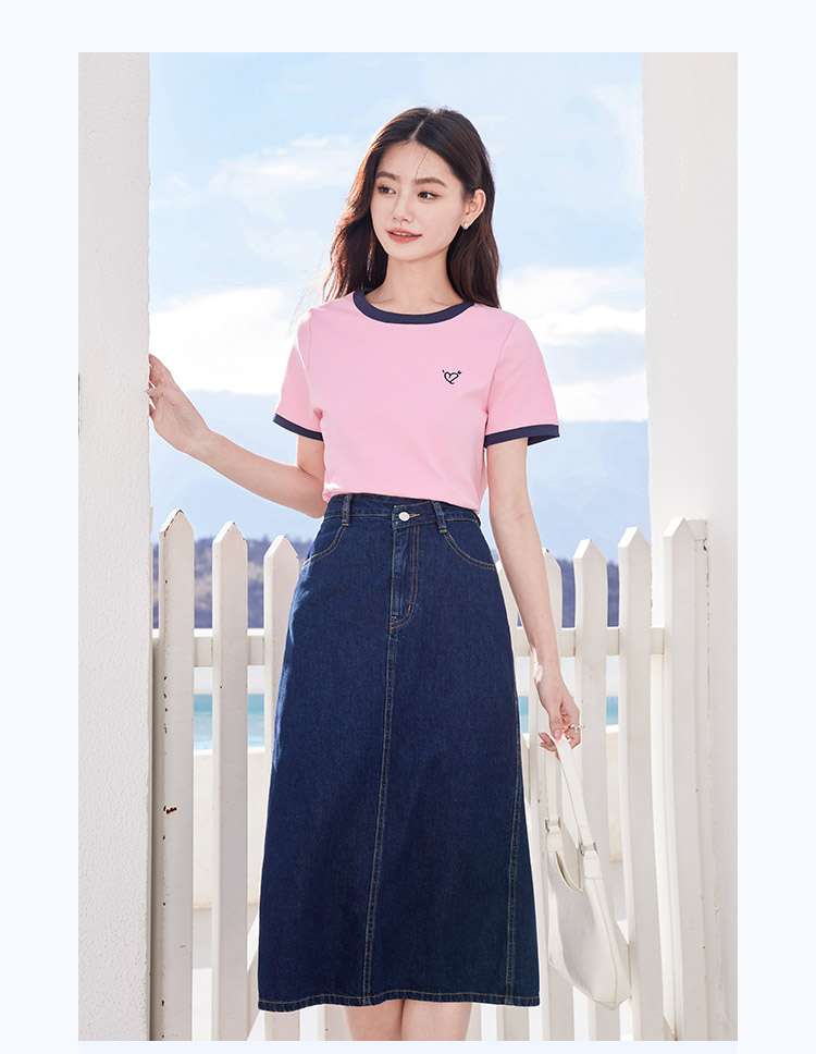 ピンクコーデ さわやかリンガーTシャツ