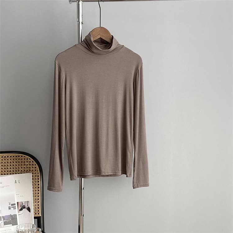 ピンクコーデ 秋冬シンプルタートルネック長袖ニット