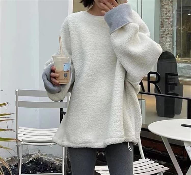 ピンクコーデ 春ふわもこボア風パーカー レディースゆったりトップス
