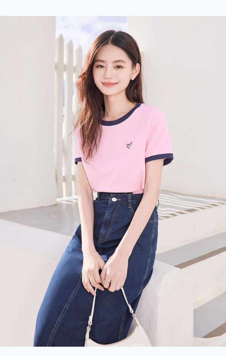ピンクコーデ さわやかリンガーTシャツ