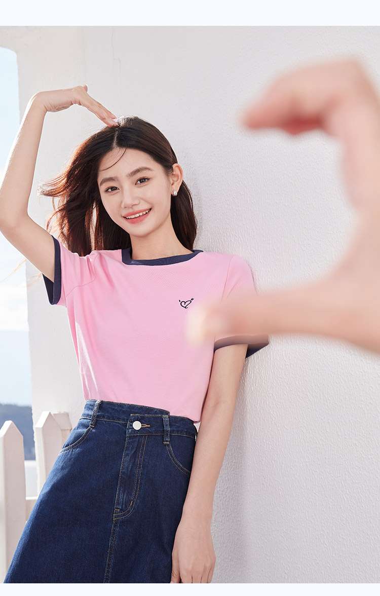 ピンクコーデ さわやかリンガーTシャツ
