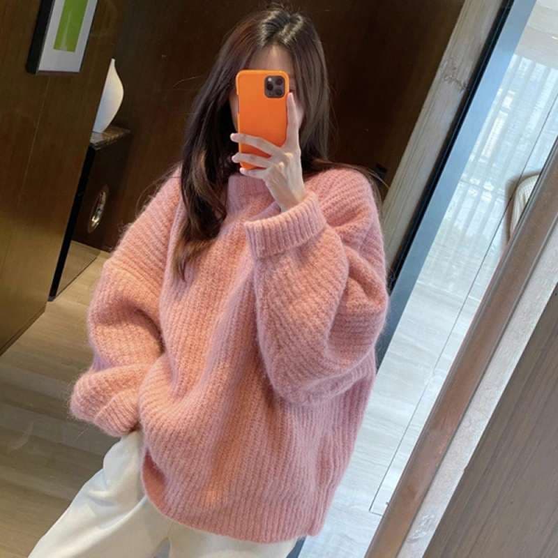 ピンクコーデ ふわもこオーバーサイズニットセーター