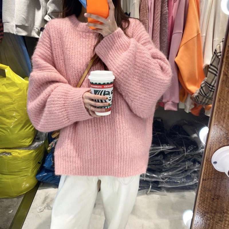 ピンクコーデ ふわもこオーバーサイズニットセーター